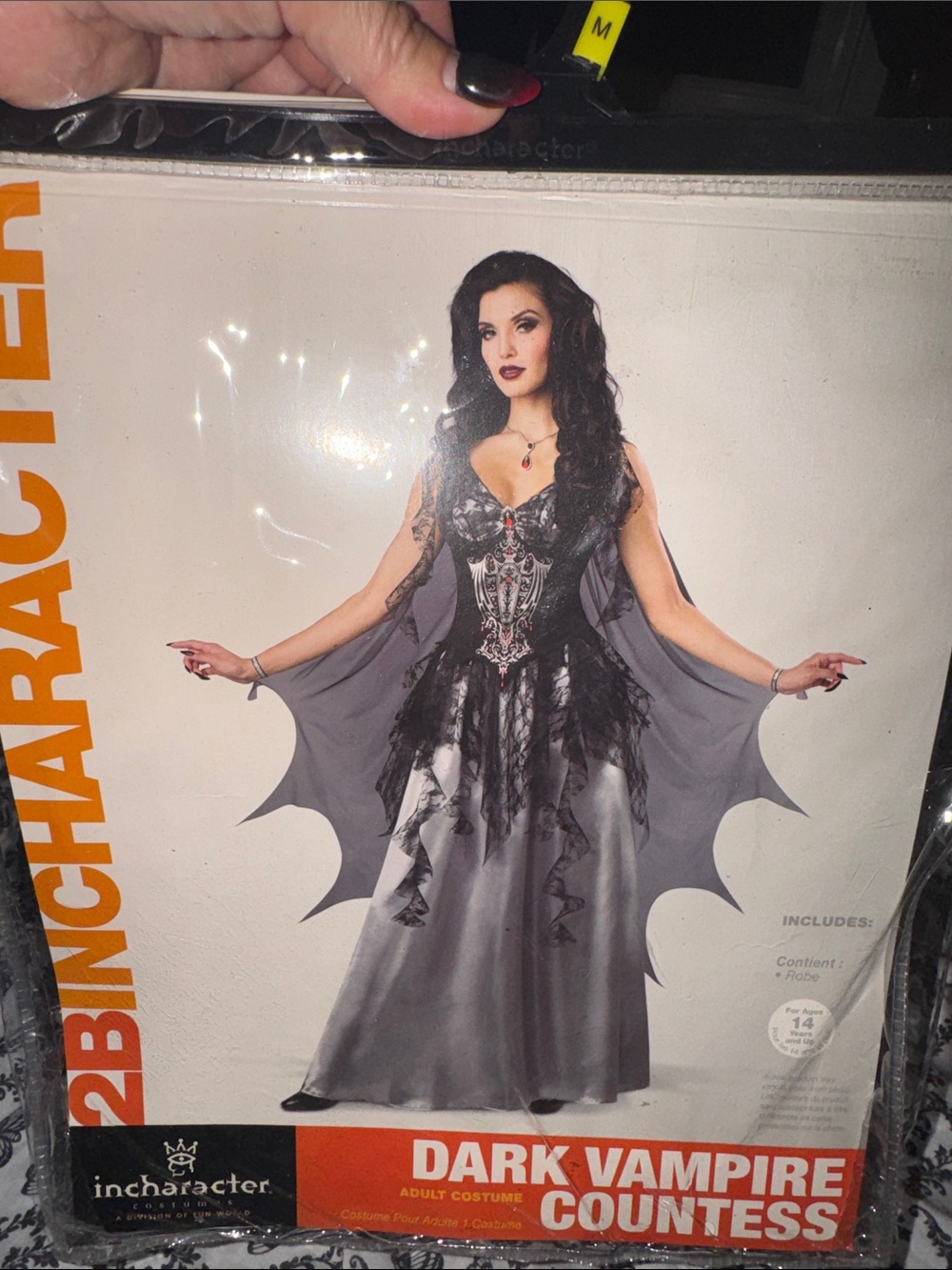 Dark Vampire Countess Costume Black and Silver Gothic Lace Evening Dress - Picture 5 of 5